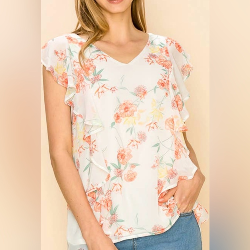 Floral Ruffle Sleeve Top Boutique brand New